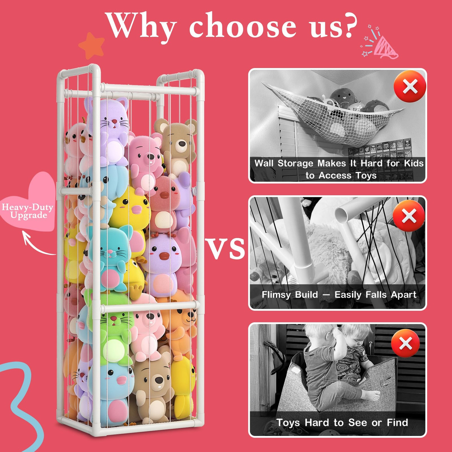 Stuffed Animal Storage Organizer for Kids Room - Large Vertical Zoo Cage with