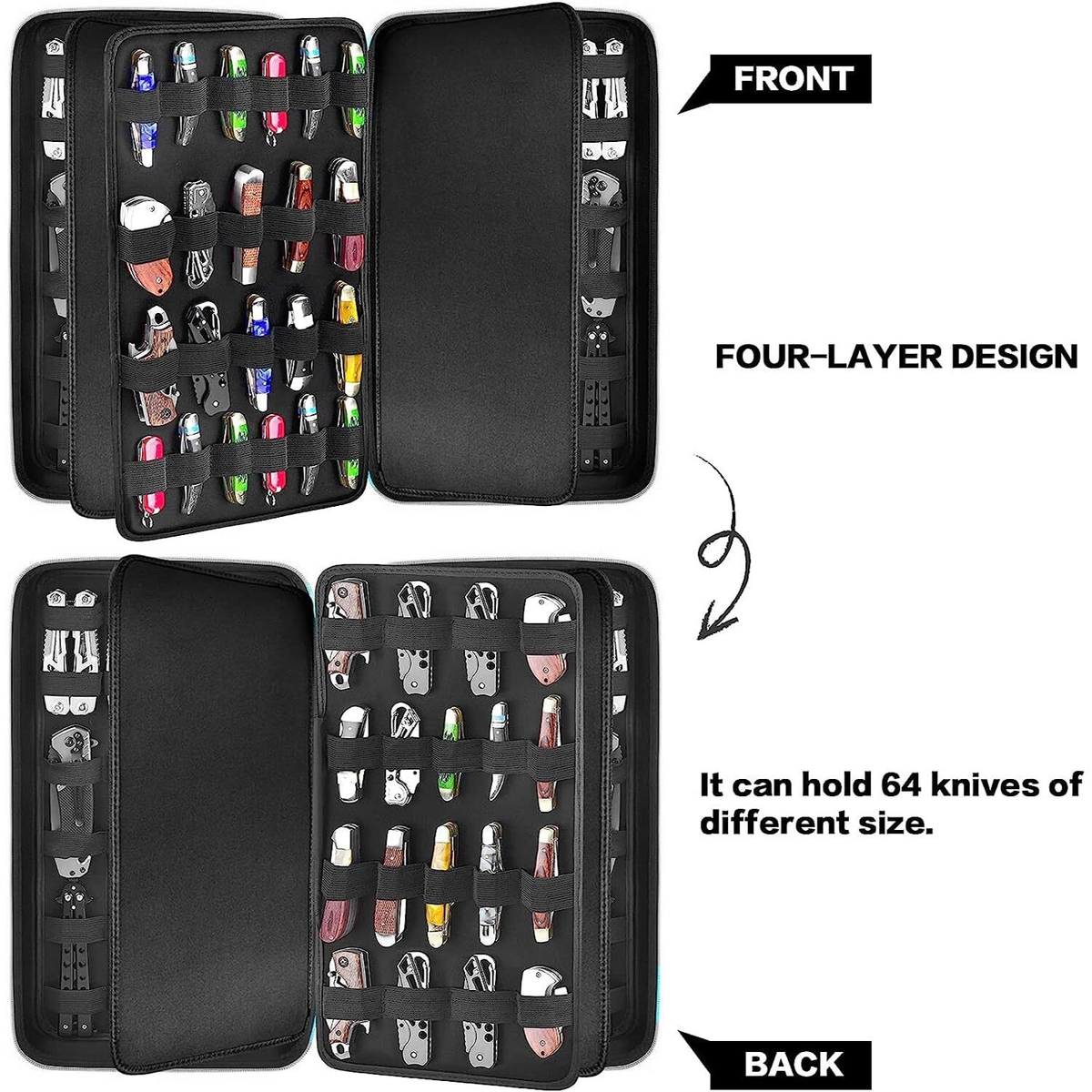 88-Slot Pocket Knife Storage Case | Large Capacity Folding Knife Carrying Bag & Organizer | Black | FREE SHIPPING 🔪👜