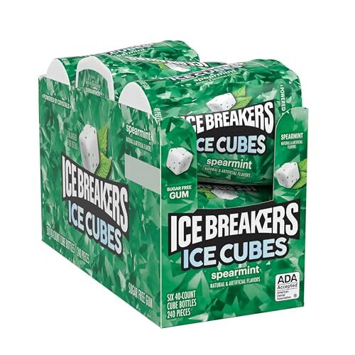 ICE BREAKERS ICE CUBES Sugar Free Spearmint Chewing Gum 40 Count Bottle 6 count