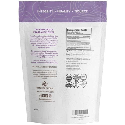 Nature Restore USDA Certified Organic Dried Lavender Flowers, Loose Leaf, Extra
