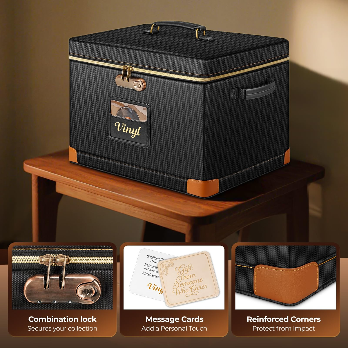 Vinyl Record Storage Box  Fireproof, WaterResistant, Lockable Organizer