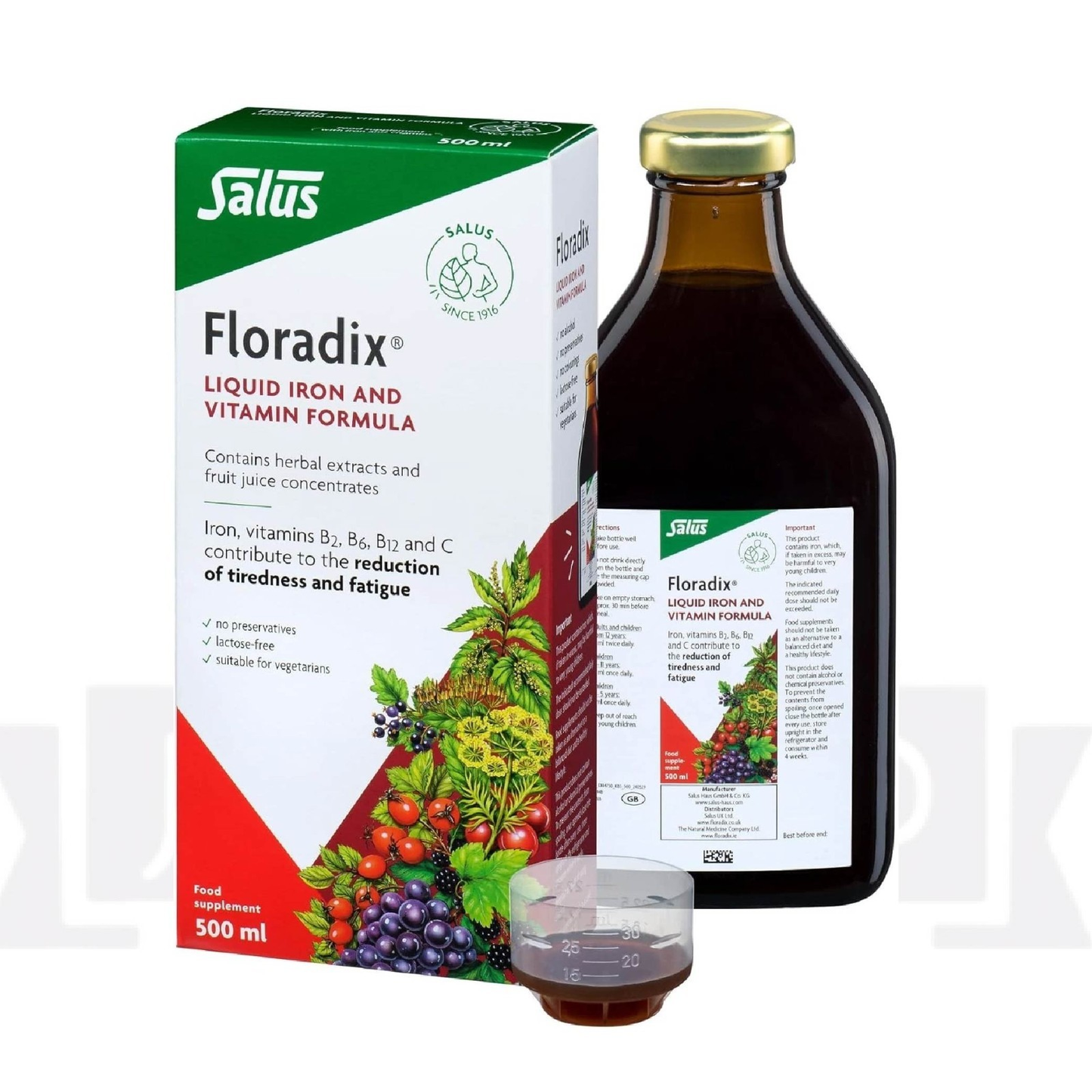 Floradix Liquid Iron & Vitamin Formula 500ml from UK – High Absorption Energy Supplement – Free Shipping