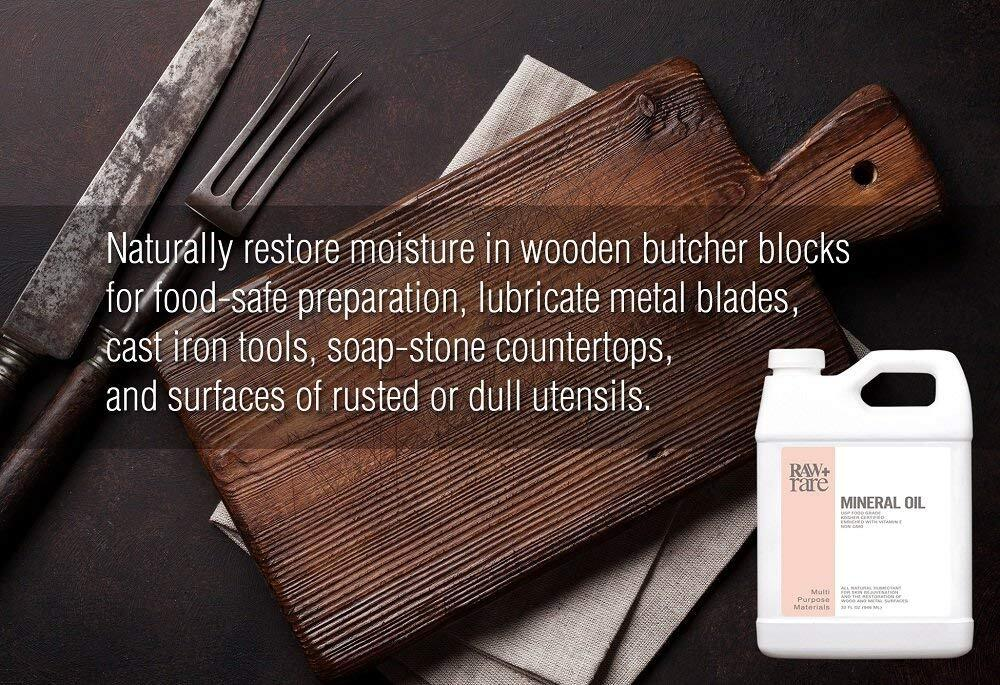 Raw Plus Rare Food Grade Mineral Oil 32 fl oz | Cutting Board, Butcher Block, Wood & Tool Conditioner | FREE SHIPPING 🪵