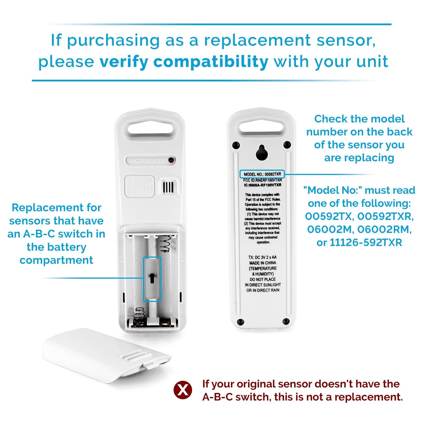 AcuRite Wireless Indoor Outdoor Temperature & Humidity Sensor with A-B-C Switch