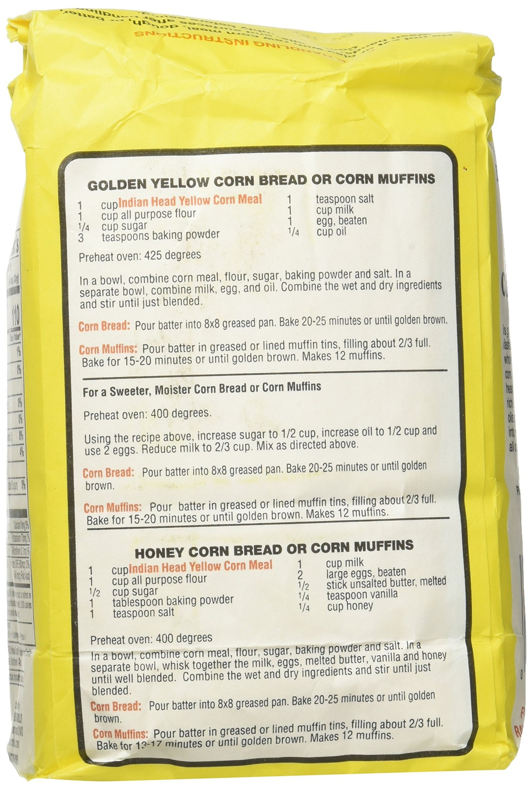 Indian Head Old Fashioned Stone Ground Yellow Corn Meal 2 lb, 2 Pack