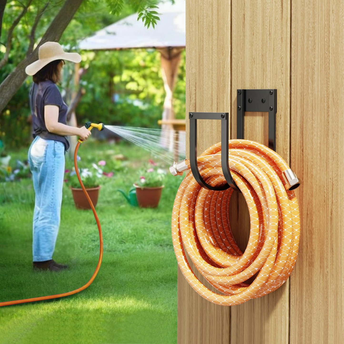 Garden Hose Holder Wall Mount – Durable Metal Water Hose Hanger for Outdoor Storage