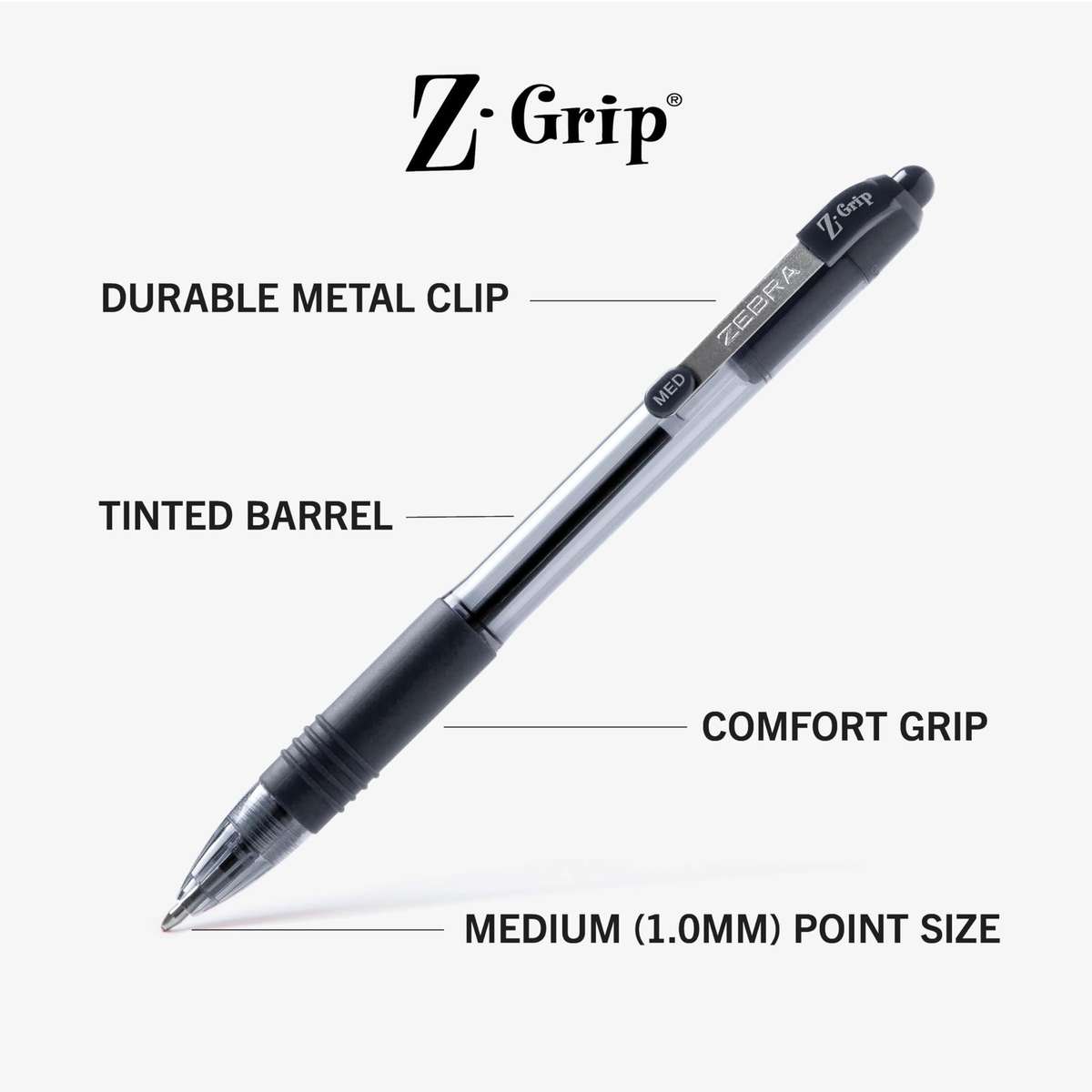 Zebra Z-Grip Retractable Ballpoint Pens 18 Pack 1.0mm Medium Black Ink