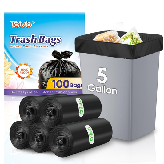 5 Gallon 100 Counts Black Trash Bags Garbage Bags, Bathroom Trash Can Bin Liners