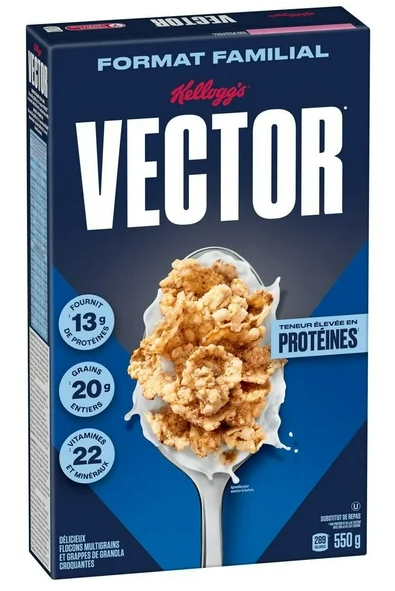 Kellogg's Vector Protein Breakfast Cereal 550g (2 Pack) – High Protein Canadian Cereal Free Shipping