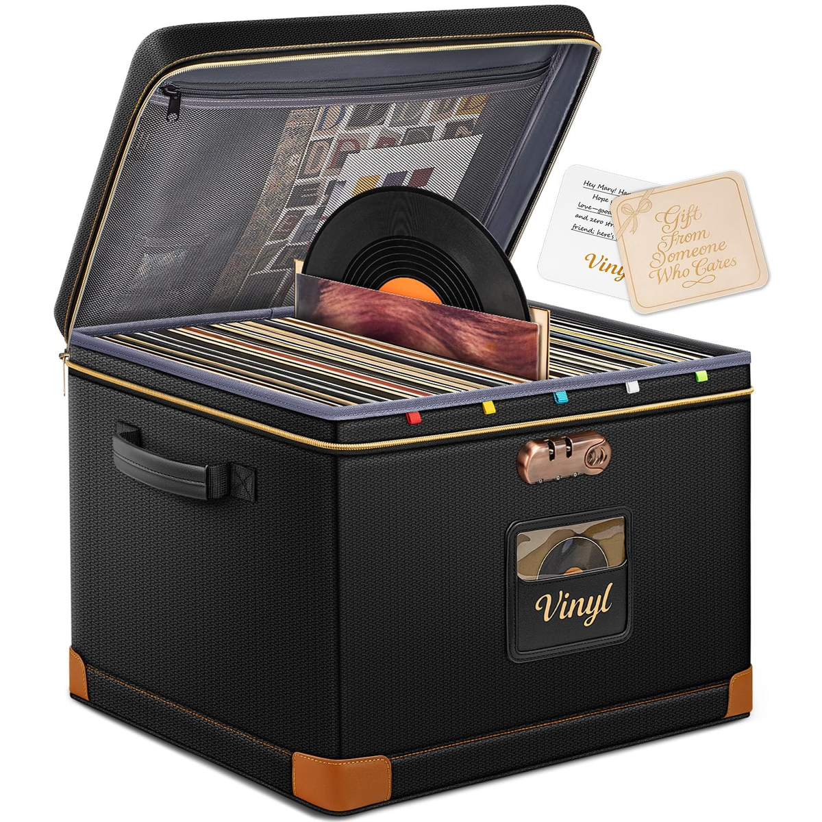 Vinyl Record Storage Box  Fireproof, WaterResistant, Lockable Organizer