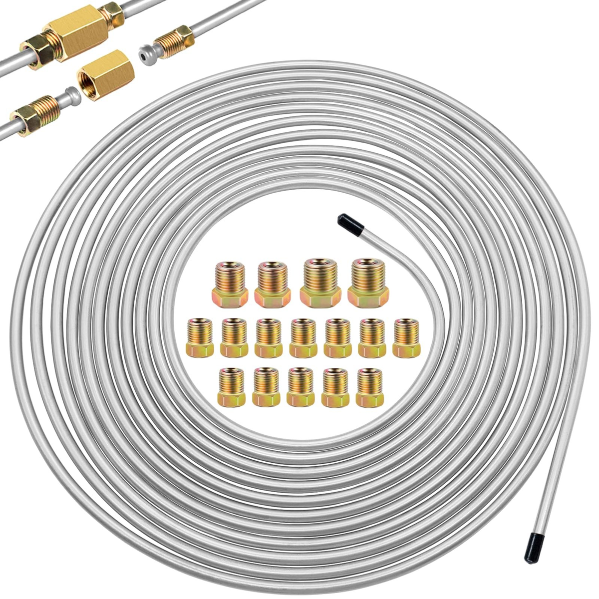 25ft Brake Line Tubing Kit  1/4 Inch Zinc Coated Alloy with 16 Fittings