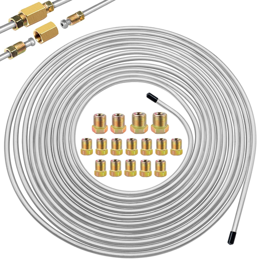 25ft Brake Line Tubing Kit  1/4 Inch Zinc Coated Alloy with 16 Fittings