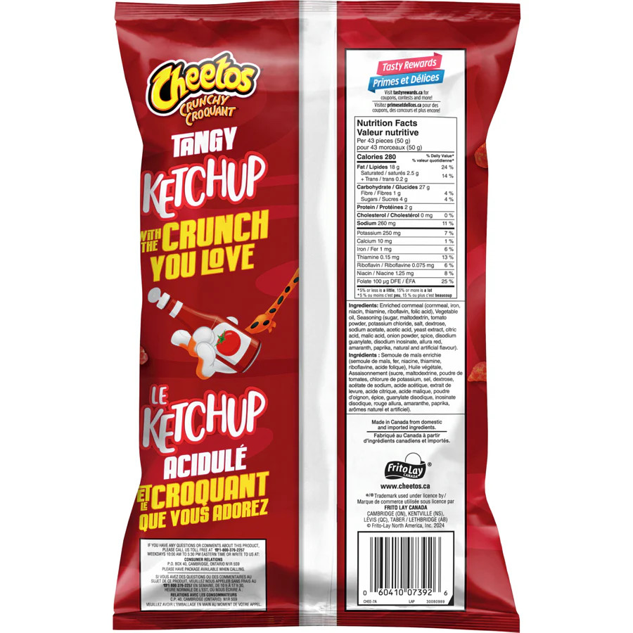 Cheetos Crunch Ketchup Cheese Snacks 268g / 9 oz – Crunchy Canadian Snack | Free Shipping