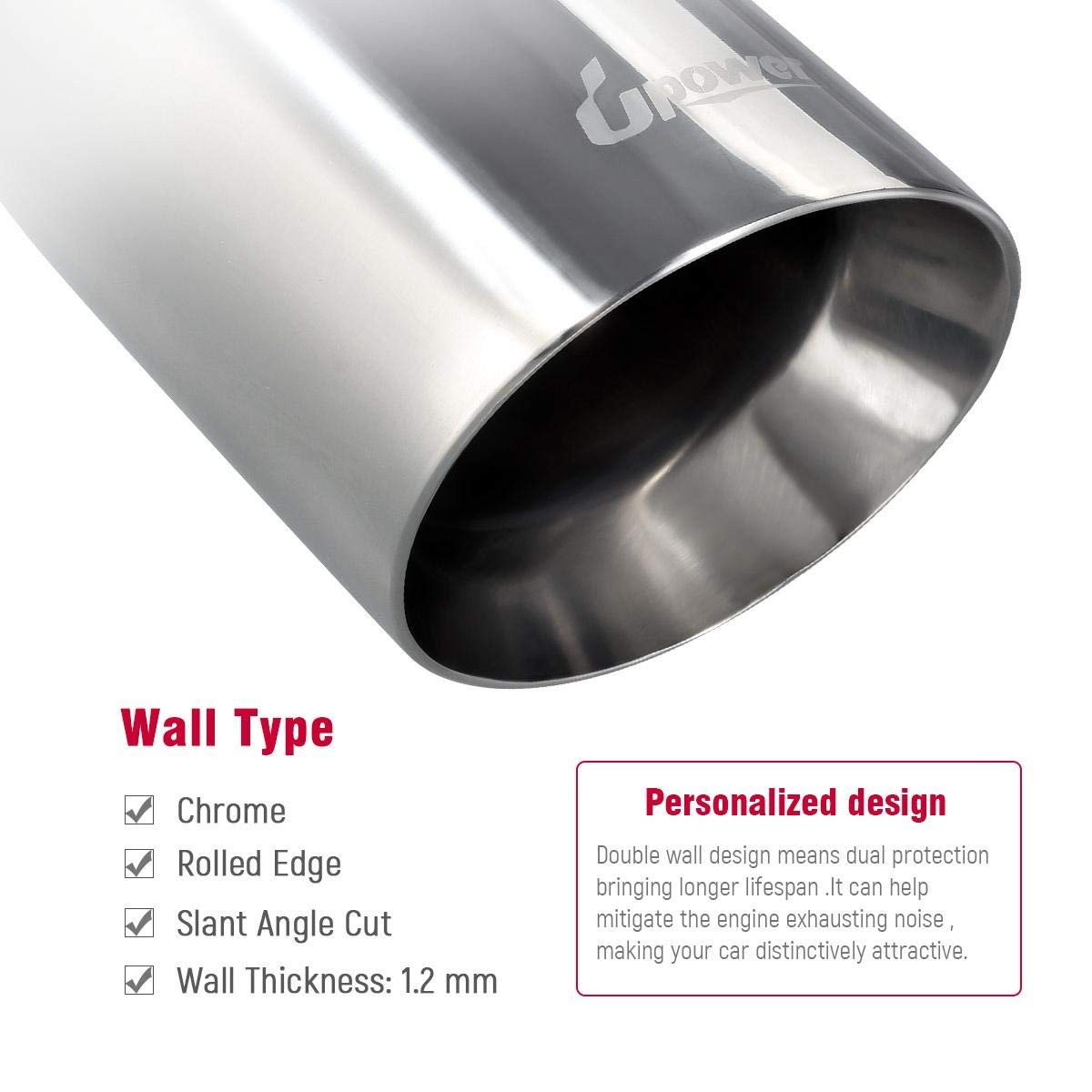 Upower Pack of 2 Exhaust Tips – 2.5" Inlet, 4" Outlet, 9" Long, 304 Stainless Steel