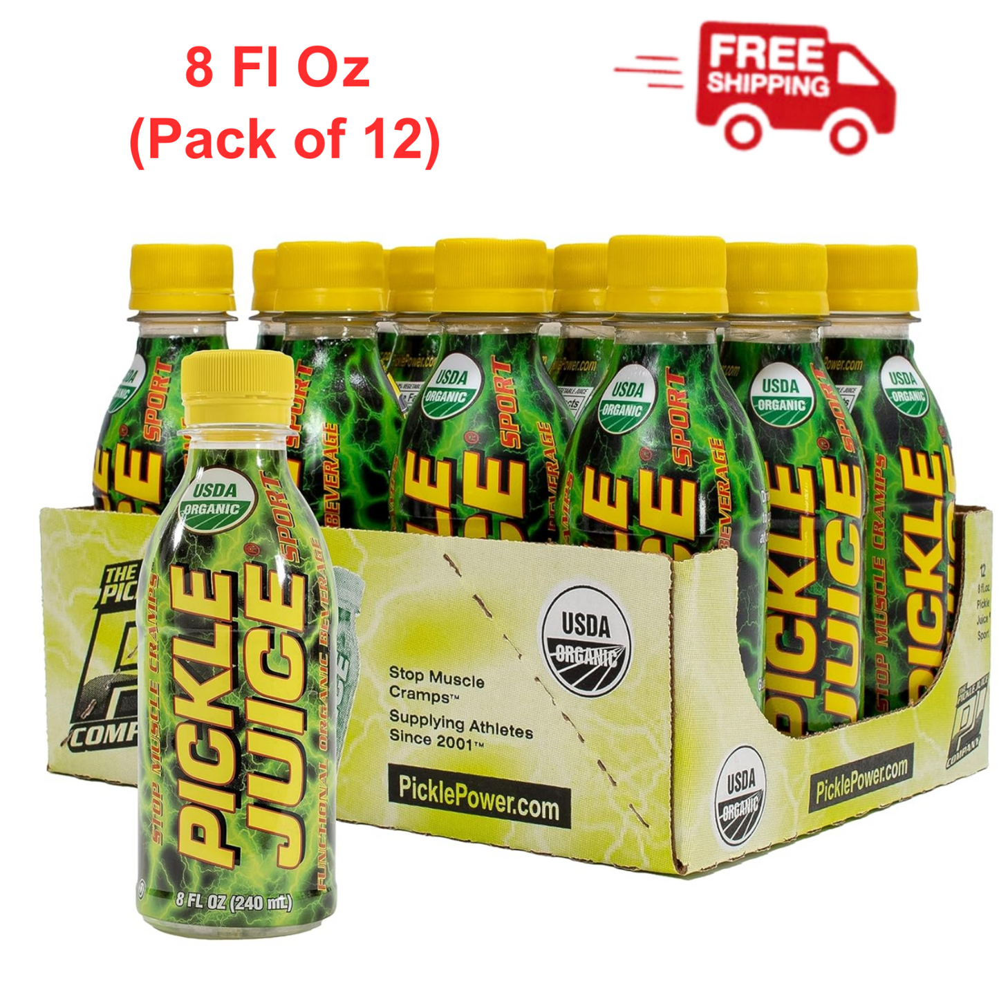 Pickle Juice Sports Drink - Relieves Cramps Immediately - 8 oz, 12 Pack, Natural