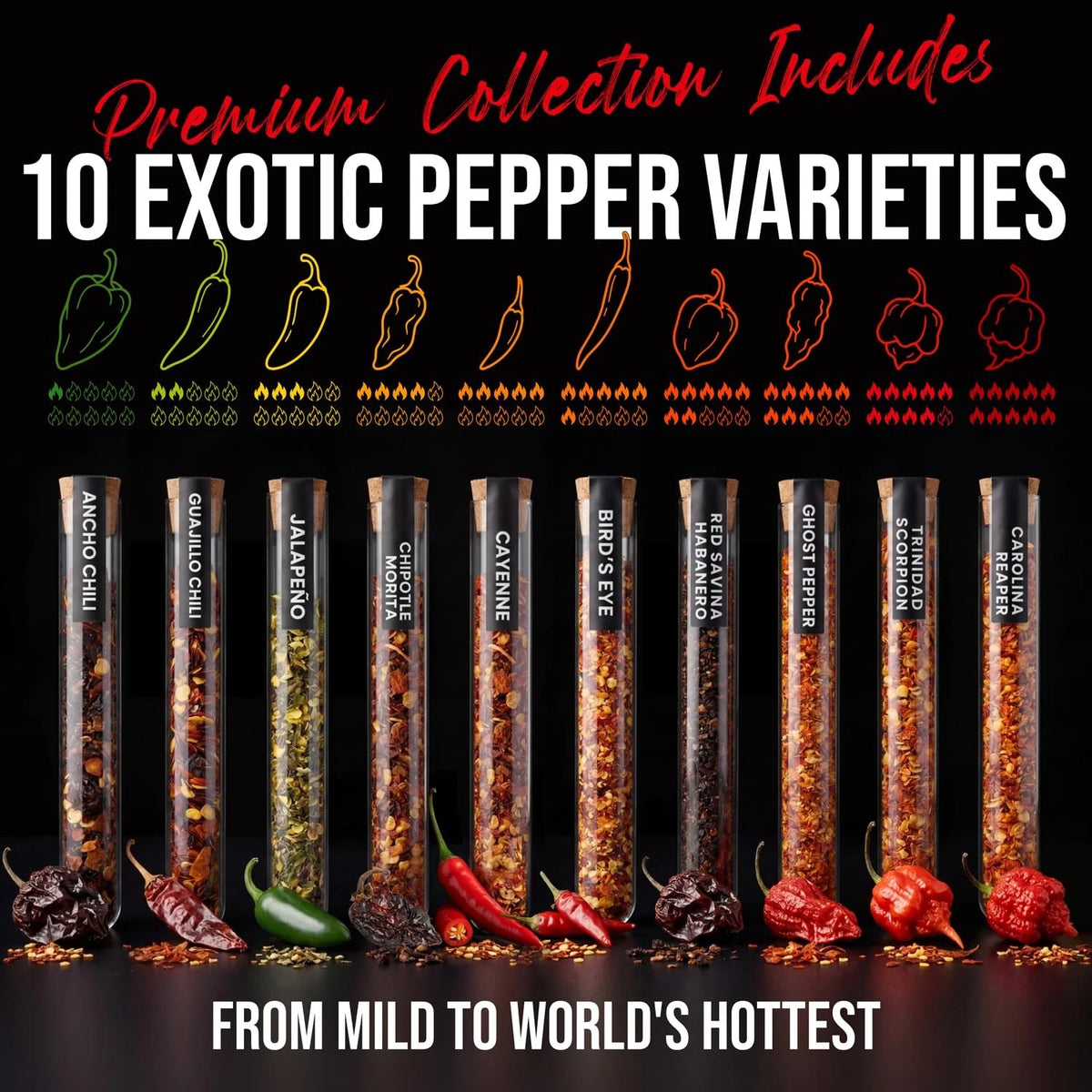 KITSY BOX Crushed Pepper Flakes Variety Pack – 10 Chili 1.8 Ounce (Pack of 1)