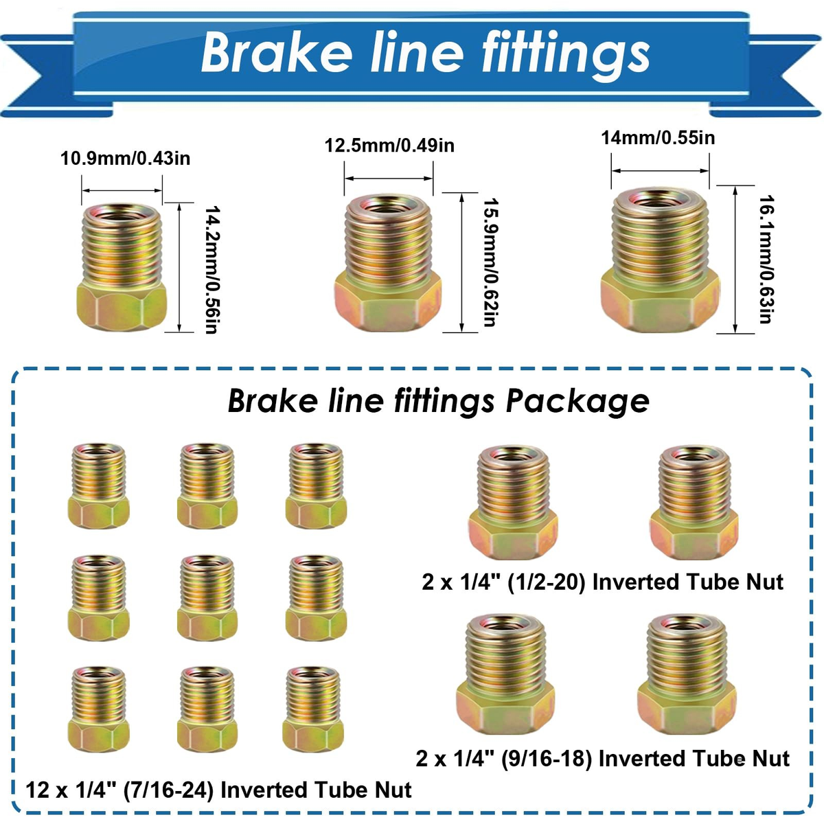 25ft Brake Line Tubing Kit  1/4 Inch Zinc Coated Alloy with 16 Fittings