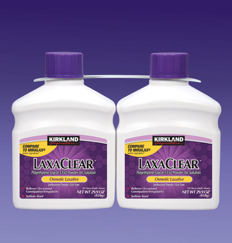 Kirkland Signature LaxaClear 100 Doses Polyethylene Glycol 3350 Powder Laxative