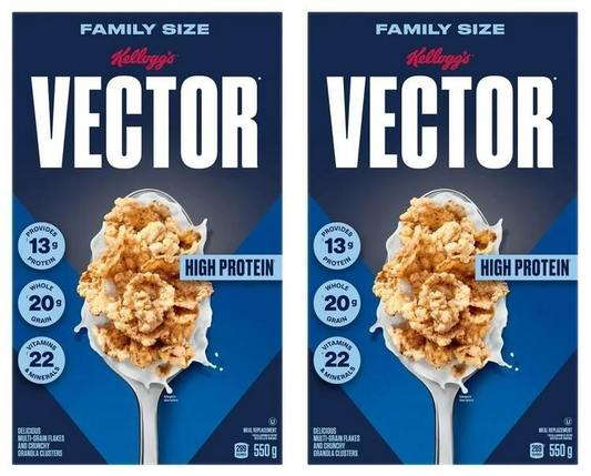 Kellogg's Vector Protein Breakfast Cereal 550g (2 Pack) – High Protein Canadian Cereal Free Shipping