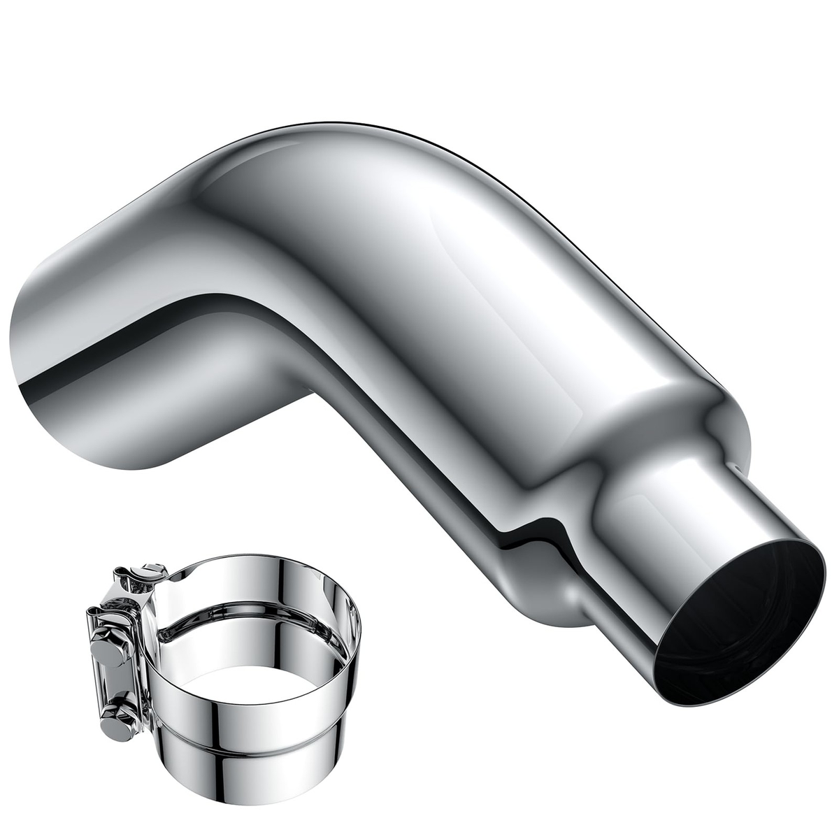 4" Diesel Exhaust Tip Elbow, Chrome 6" Outlet, 23" Long with Clamp