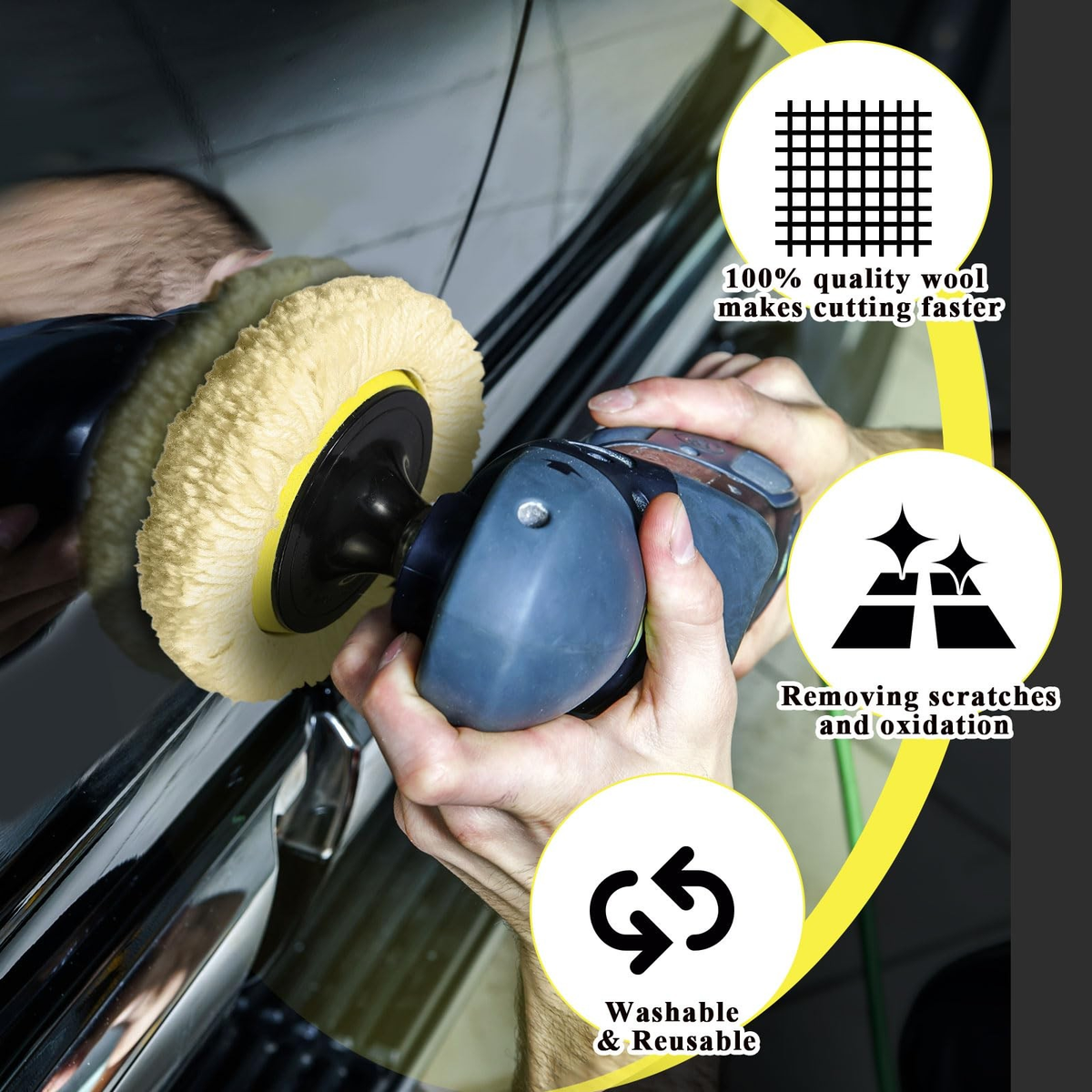 6 Pack 3-Inch Wool Buffing Pads with Backing Plate | Car, Boat, Wood & Marble Polishing | FREE SHIPPING 🚗✨