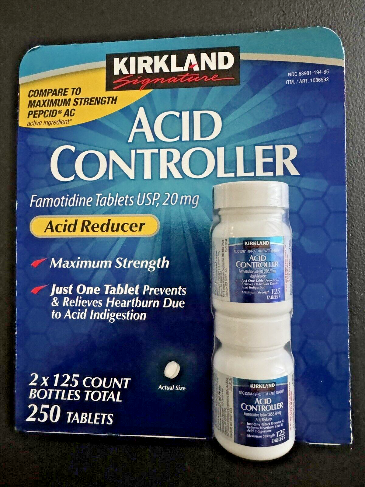 Kirkland Signature Acid Controller 20 mg Famotidine 250 Tablets Maximum Strength Free Shipping