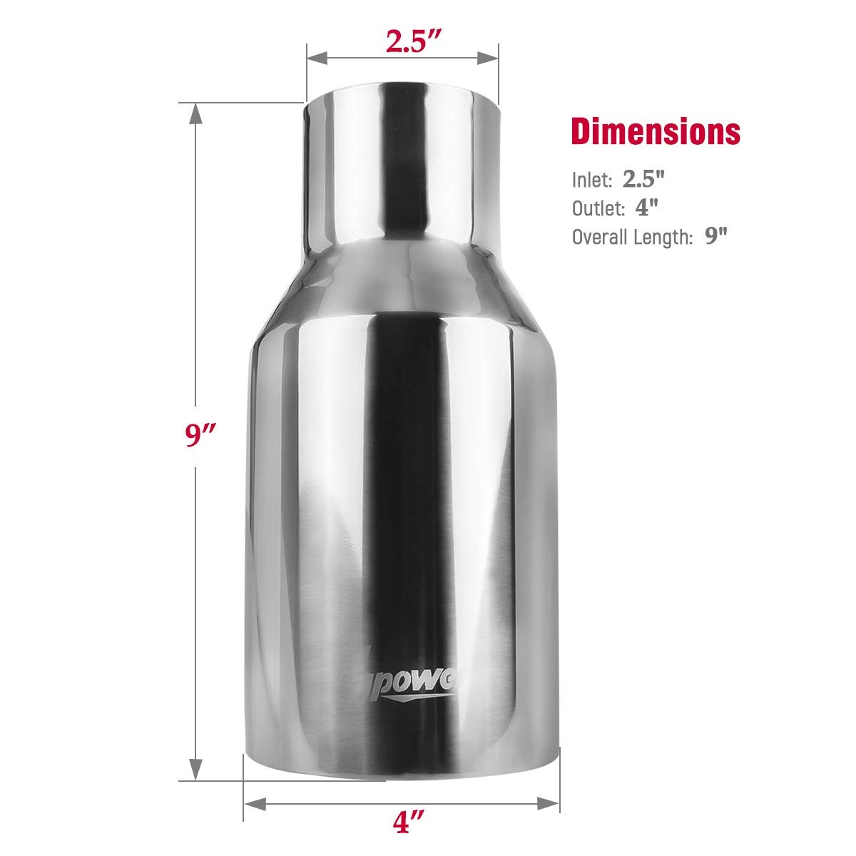 Upower Pack of 2 Exhaust Tips – 2.5" Inlet, 4" Outlet, 9" Long, 304 Stainless Steel