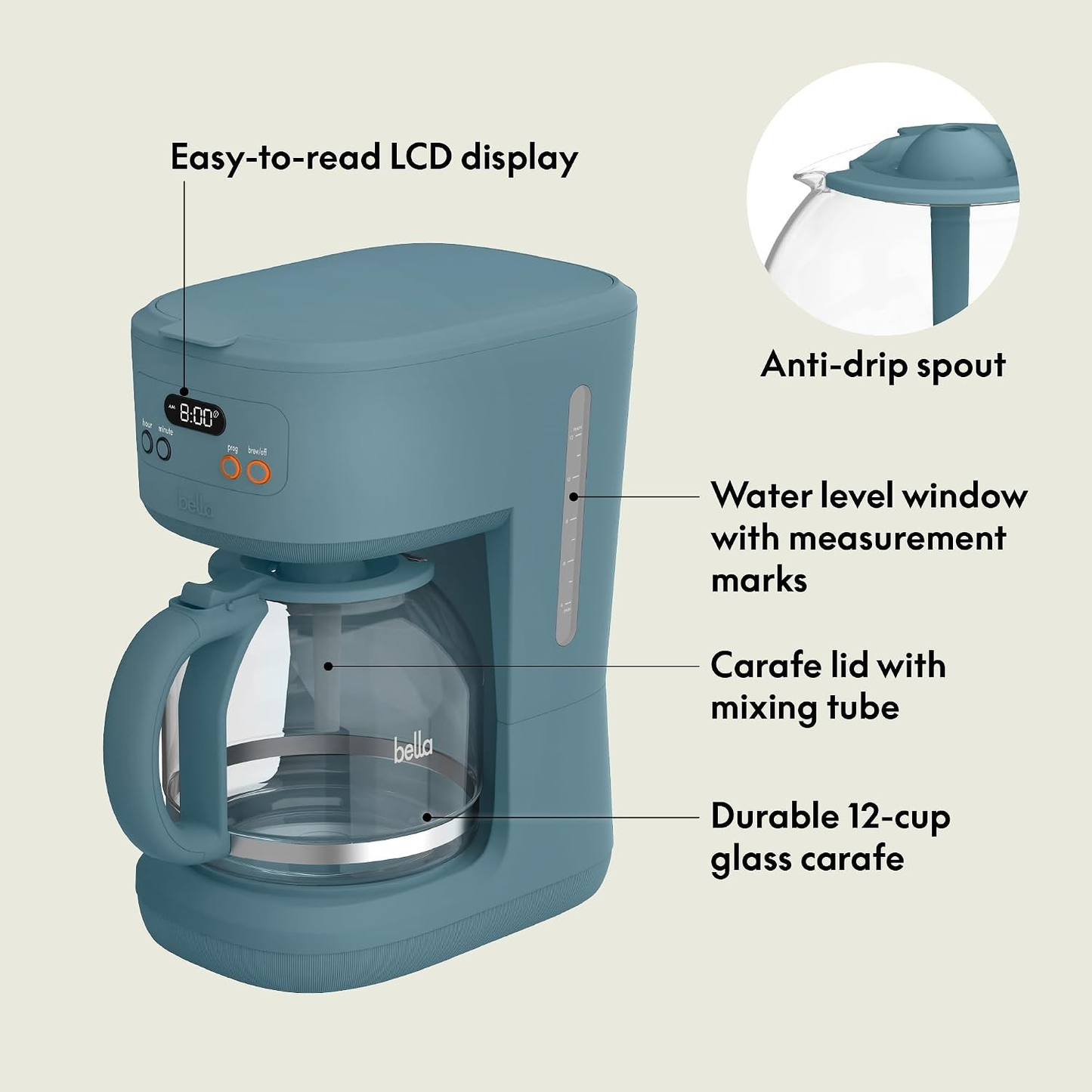 12 Cup Programmable Coffee Maker Reusable Dishwasher Safe Accessories Easy LCD