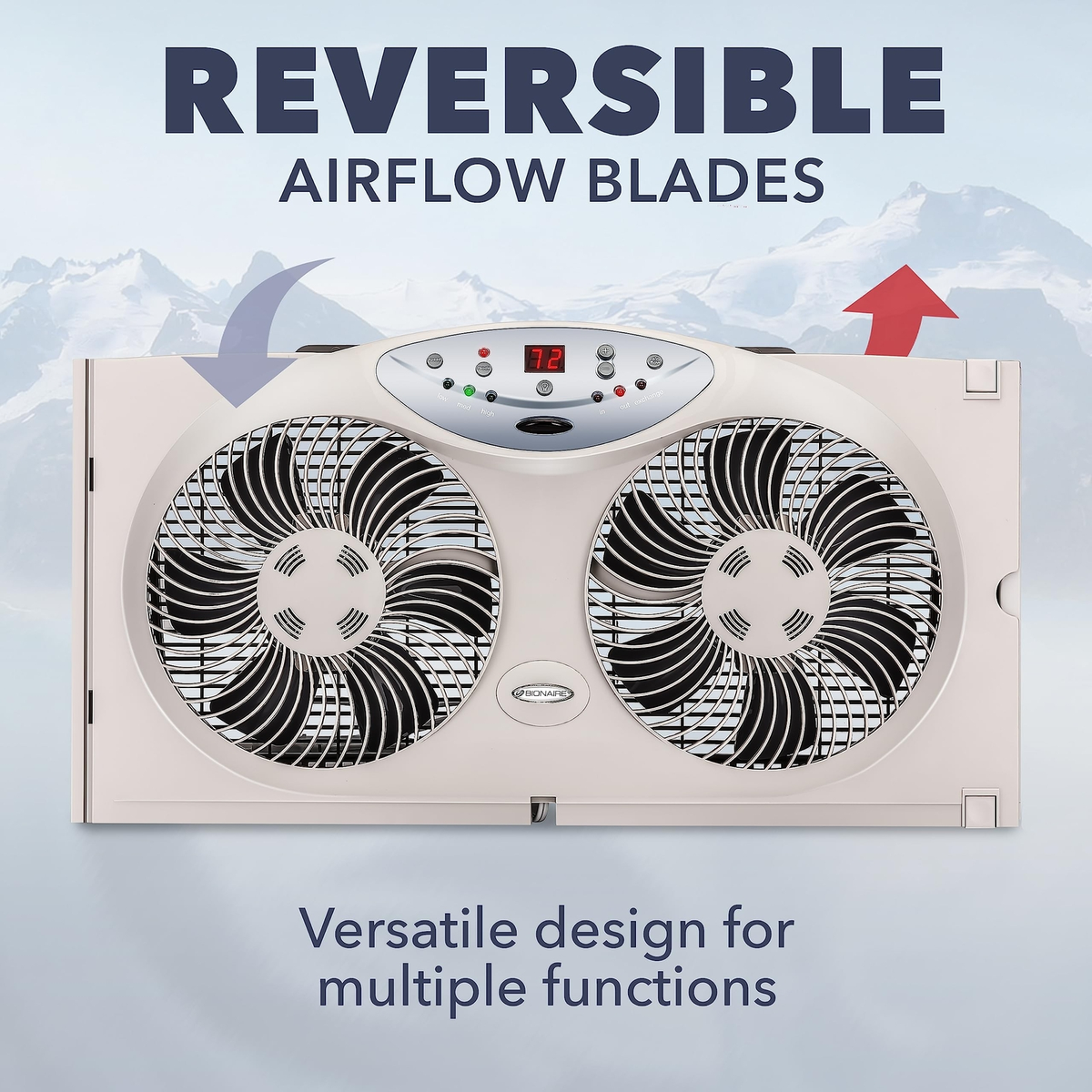 Bionaire 8.5" Twin Window Fan with Reversible Airflow, 3 Speeds, Remote Control