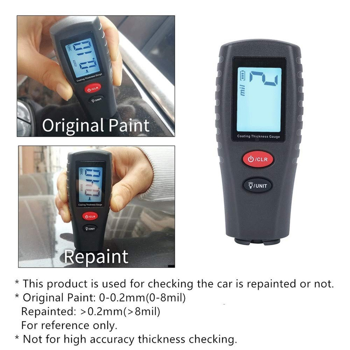 Digital Paint Thickness Gauge - Automotive Coating & Paint Depth Meter Tester