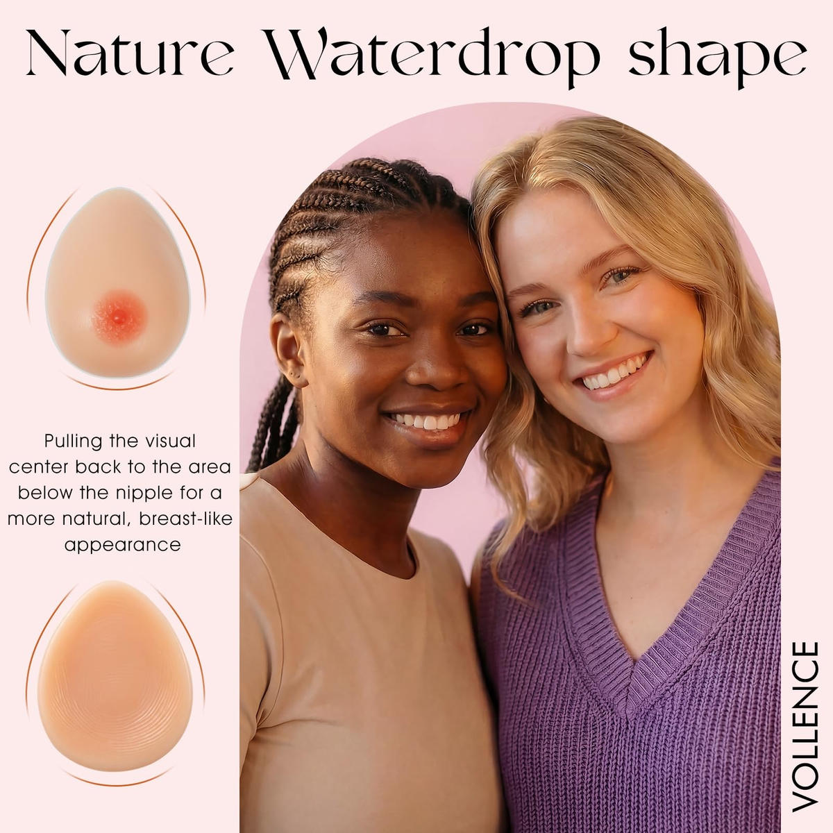 Vollence C Cup Silicone Breast Forms | 1 Pair | Breast Enhancers & Bra Inserts | Mastectomy Prosthesis | FREE SHIPPING