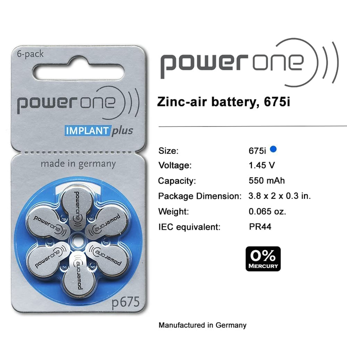 Power One Cochlear Implant Batteries 60 Pack – 10 Packs Made in Germany
