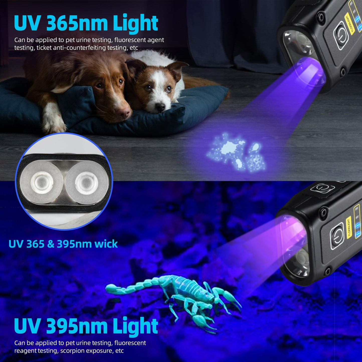 Mini UV Flashlight Super Bright LED 365nm 395nm Emergency Light EDC Tool