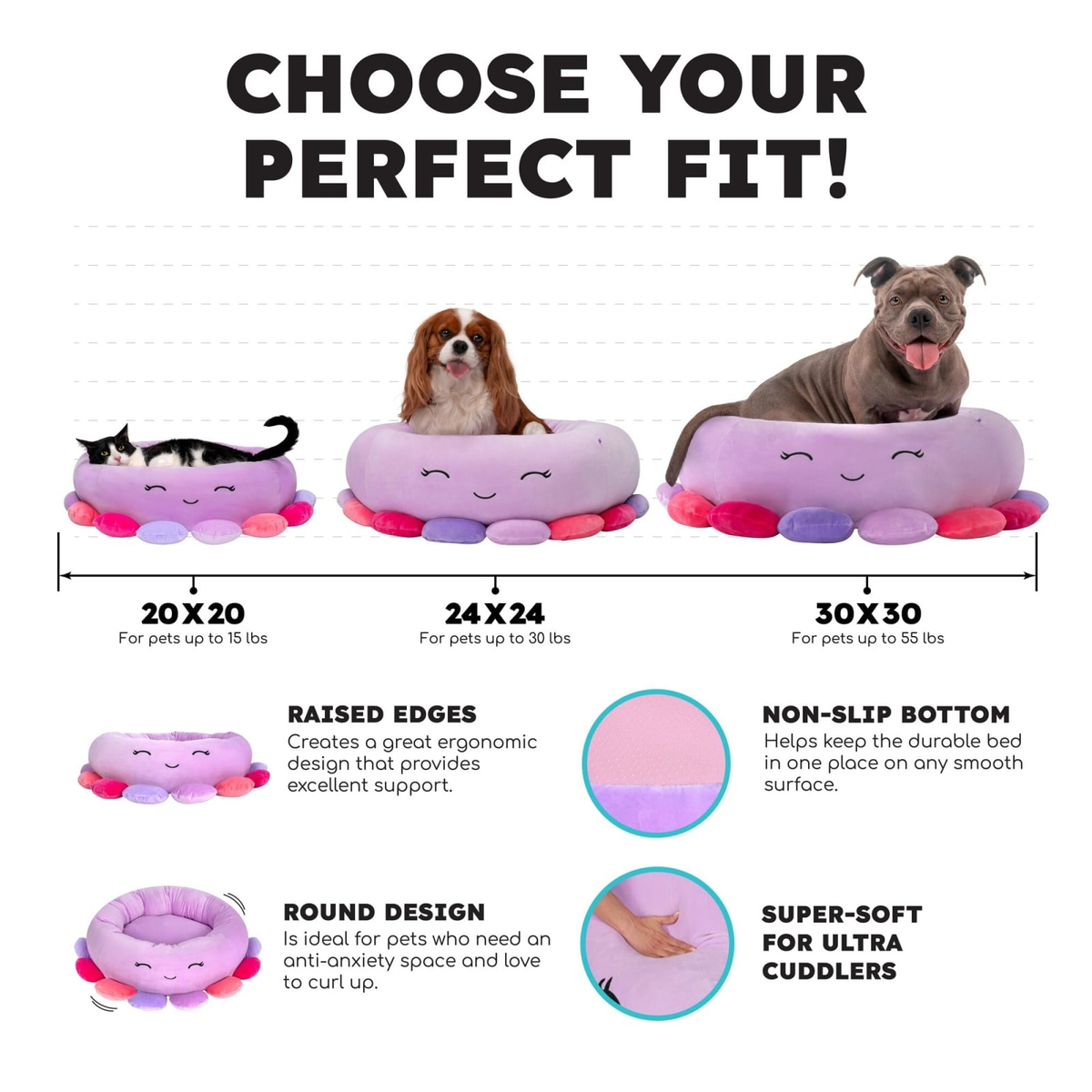 Squishmallows Tatiana the Dragon Pet Bed | 30-Inch Blue Bolster Bed for Dogs & Cats | Non-Skid | FREE SHIPPING 🐉