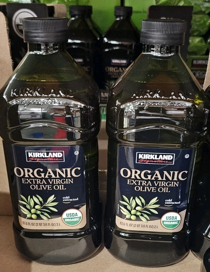 2 Bottles Kirkland Signature, Organic Extra Virgin Olive Oil, 68 fl oz /2 Liters