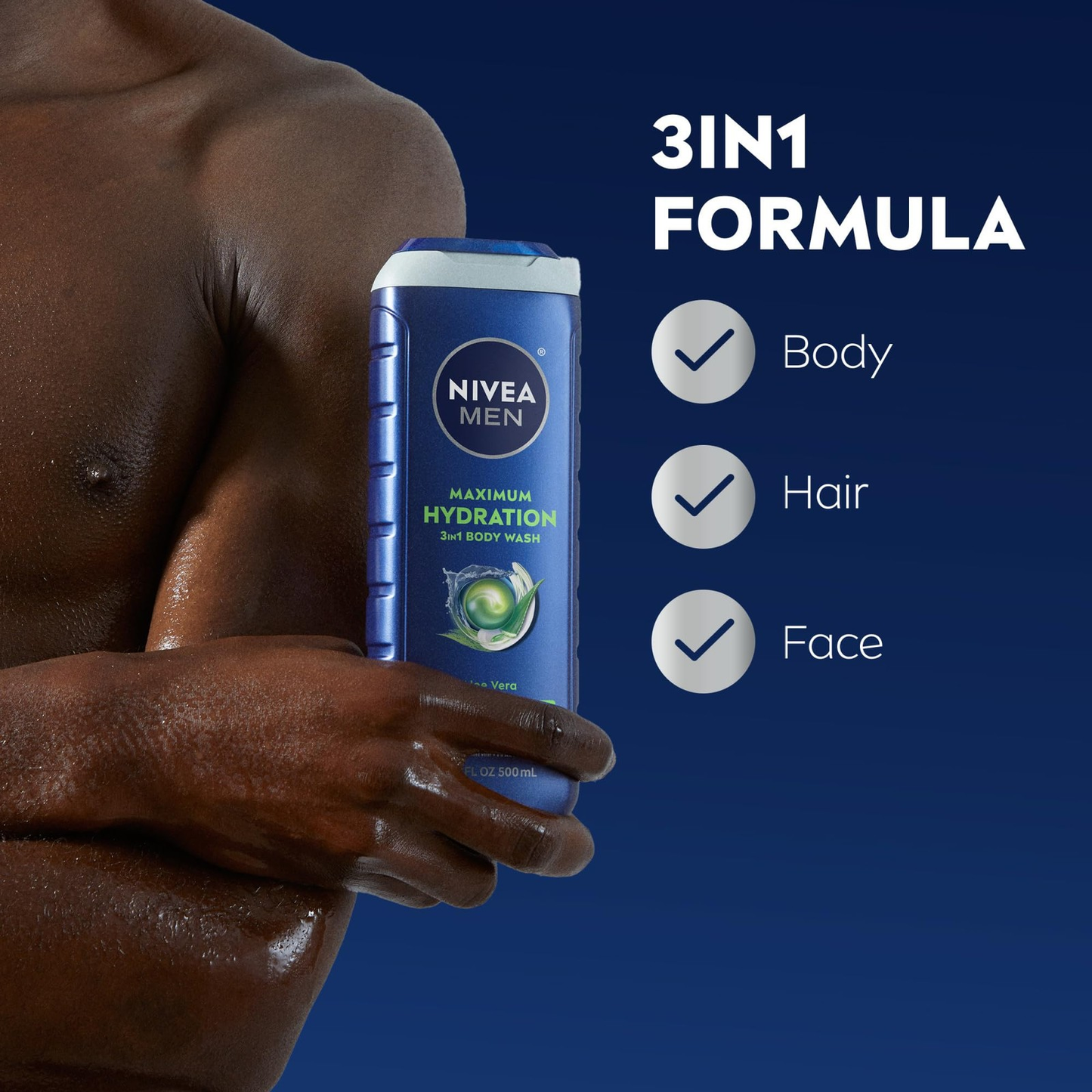 NIVEA Men Maximum Hydration 3 in 1 Body Wash 16.9 Fluid Ounce (Pack of 3)