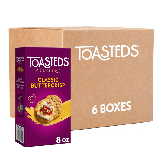 Toasteds Classic Buttercrisp Crackers 8oz Pack of 6 Snack Crackers Free Shipping