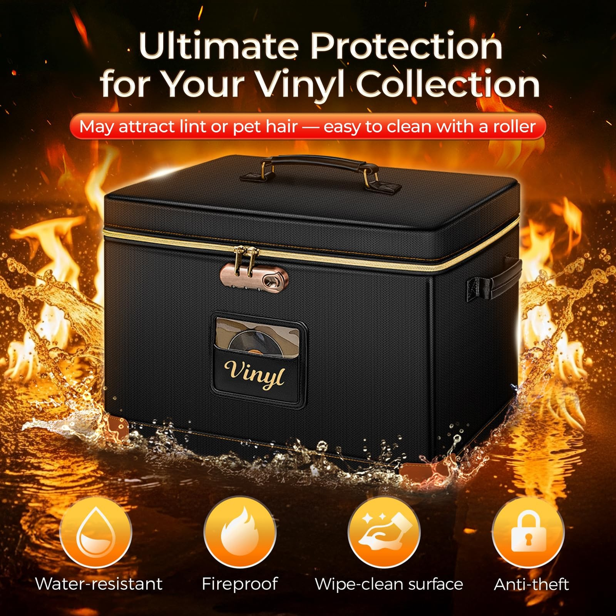 Vinyl Record Storage Box  Fireproof, WaterResistant, Lockable Organizer
