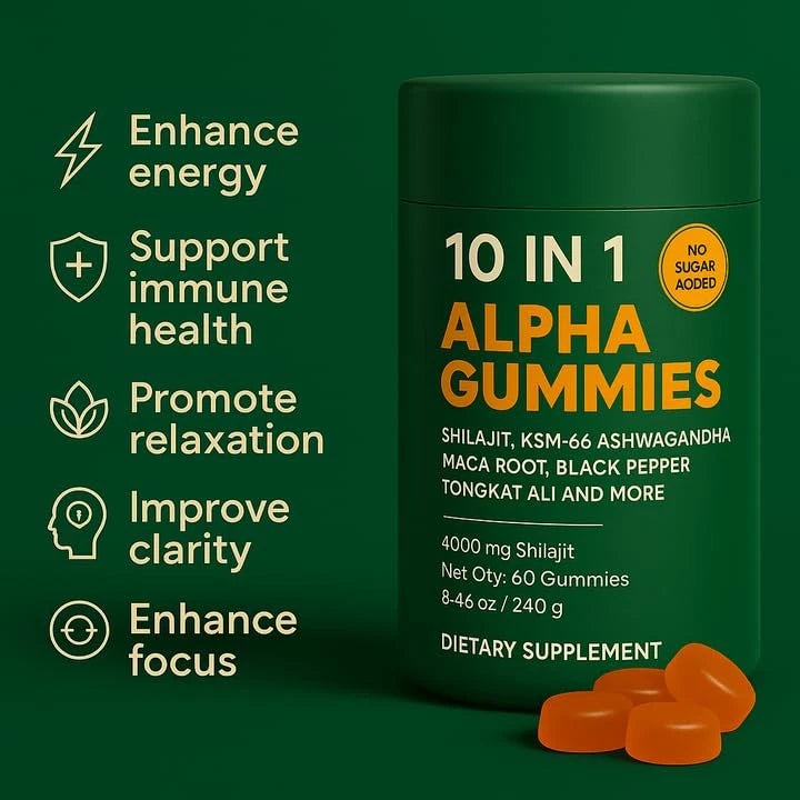 10-in-1 True Alpha Shilajit Gummies 4000mg Himalayan Formula for Men – Energy & Wellness Support