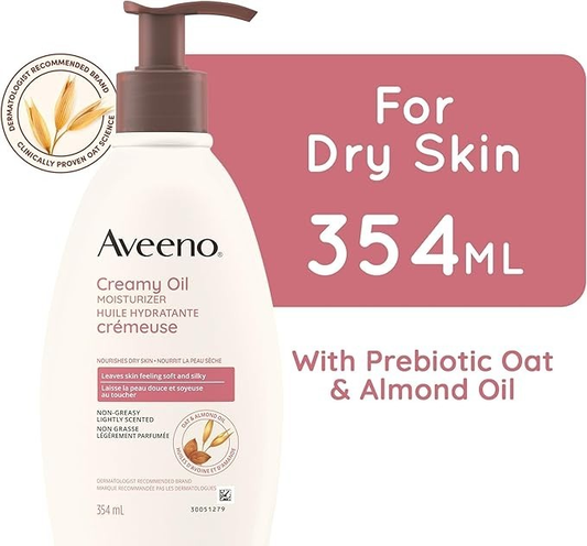 Aveeno Creamy Oil Moisturizer, Dry Skin, Almond Oil & Oat, 354ml - FREE SHIPPING