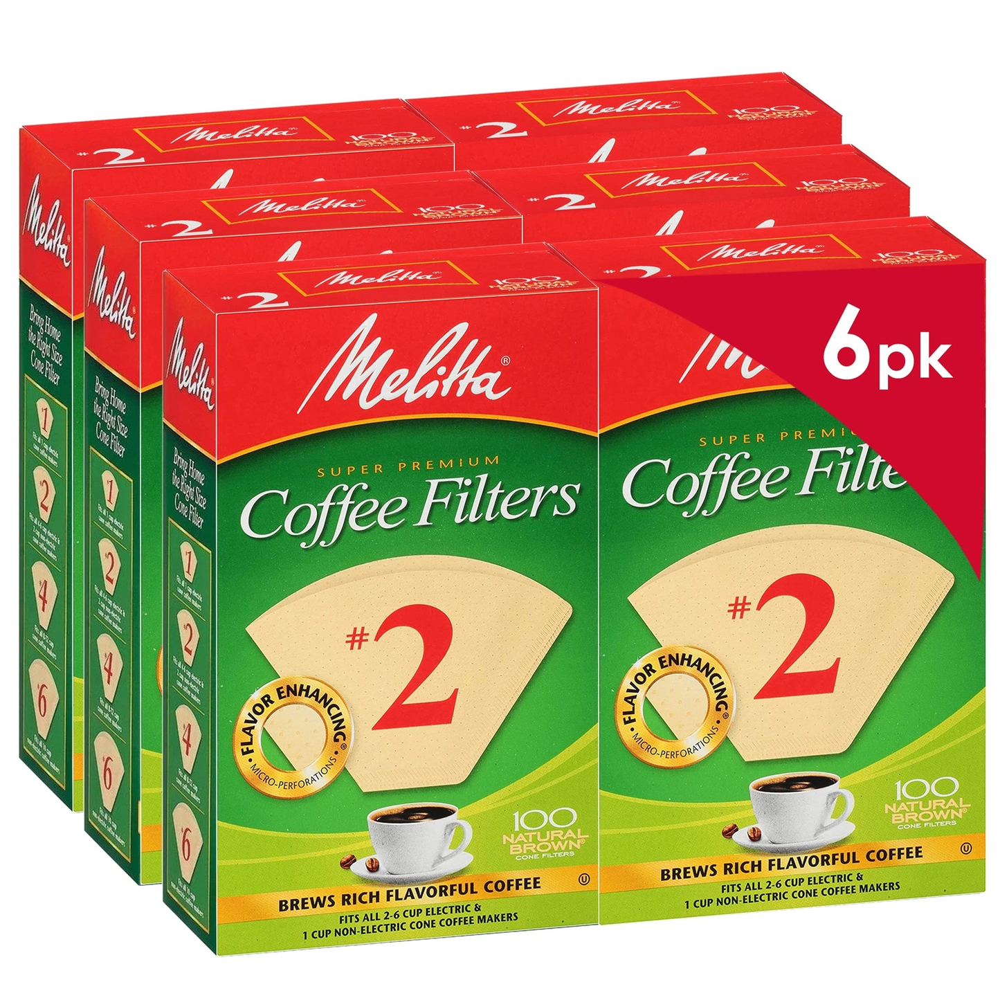 Melitta #2 Cone Coffee Filters, Natural Brown, 100 Count (Pack of 6) 600 Tota...