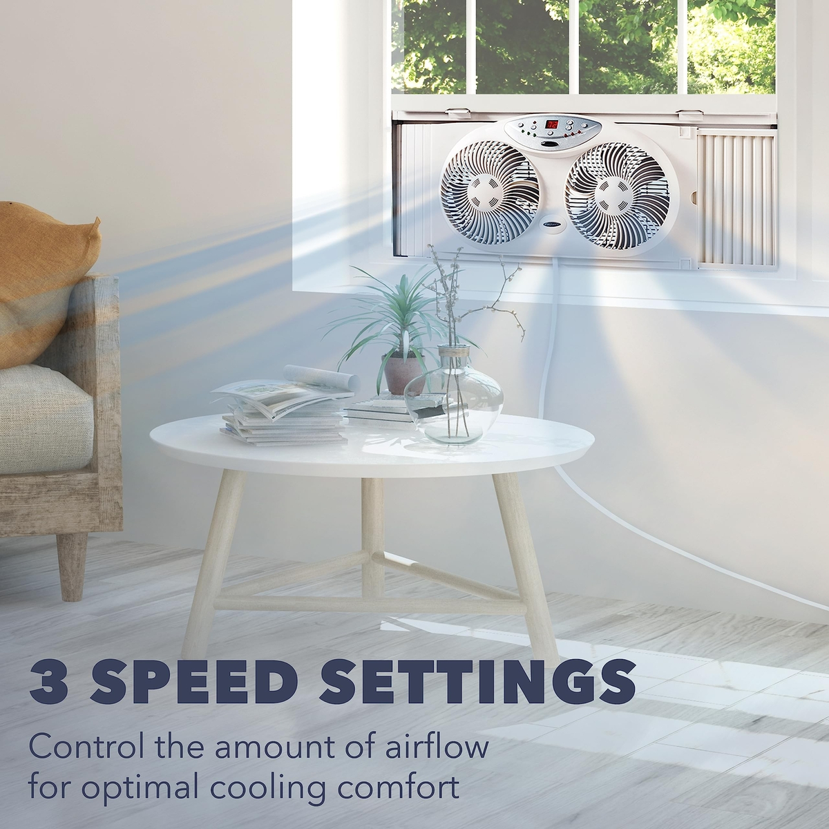Bionaire 8.5" Twin Window Fan with Reversible Airflow, 3 Speeds, Remote Control