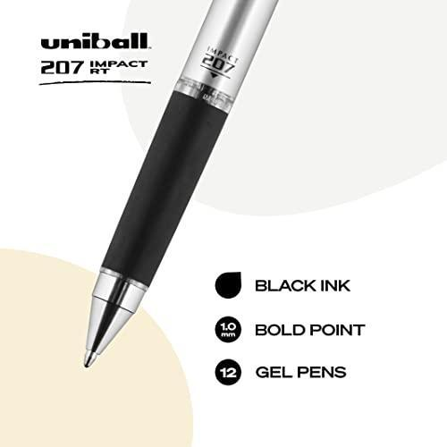 Uni-ball Signo 207 Impact RT Gel Pen 1.0mm Bold Black Pens 12 Pack
