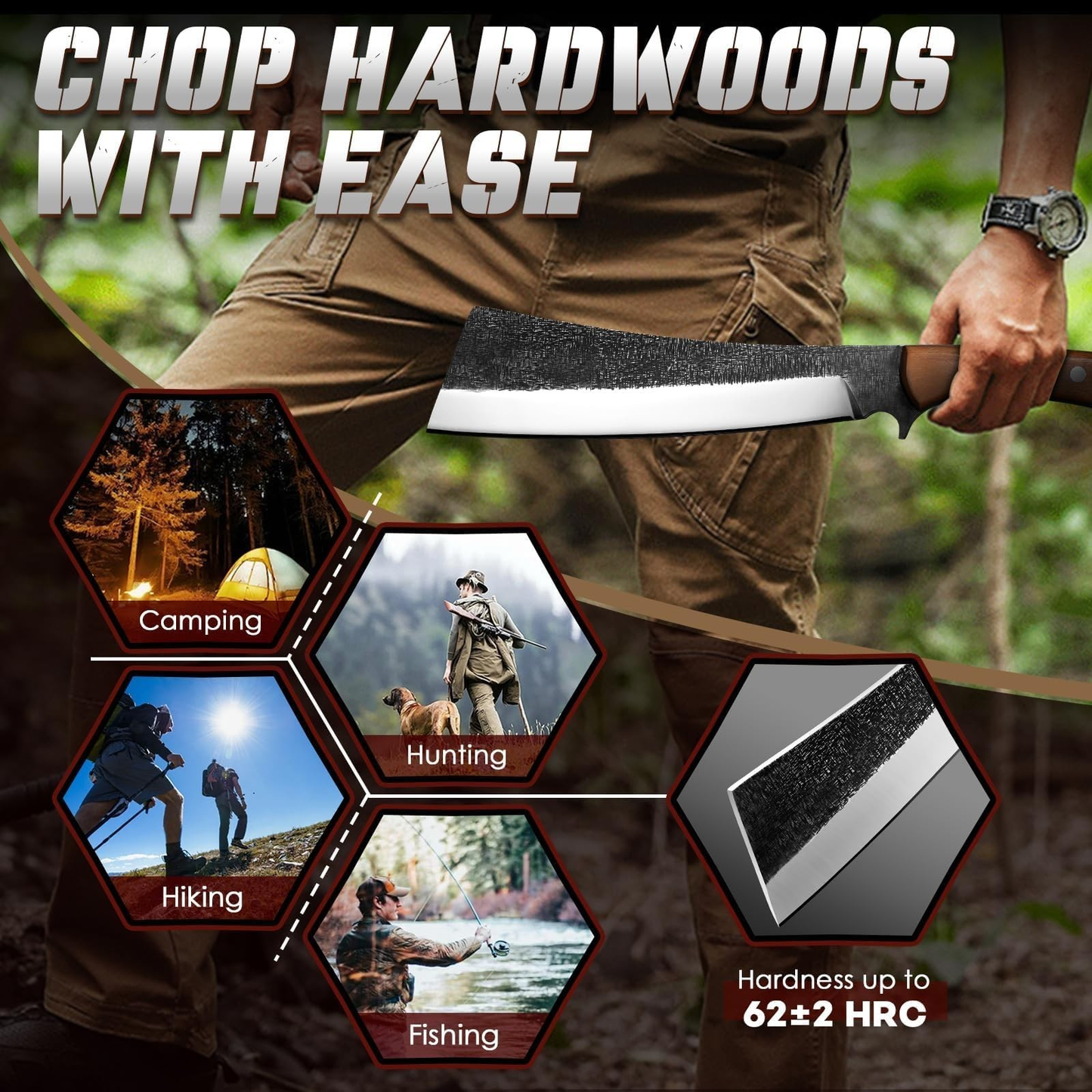Freelander Japanese Style High Carbon Steel Machete with Red Sandalwood Ergon...