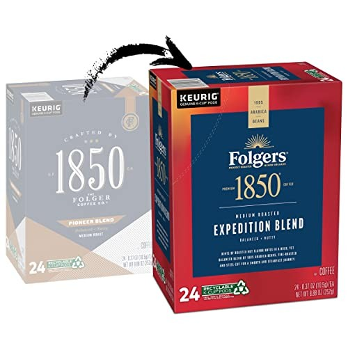 🛒    1850 by Folgers Pioneer Blend Medium Roast Coffee | 96 Keurig K-Cup Pods | 4 x 24 Count | 100% Arabica | FREE SHIPPING ☕