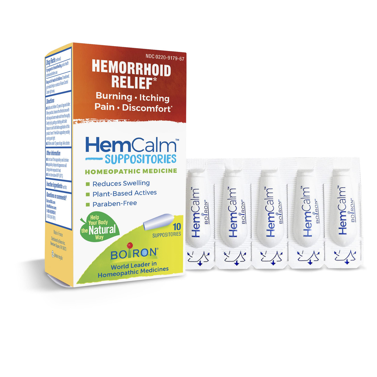 Boiron HemCalm 10 Count Plant Based Multi Symptom Hemorrhoid Relief Supposito...