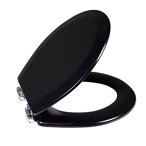 Black Round Soft Close Toilet Seat Wooden Durable Rust Resistant Easy Clean