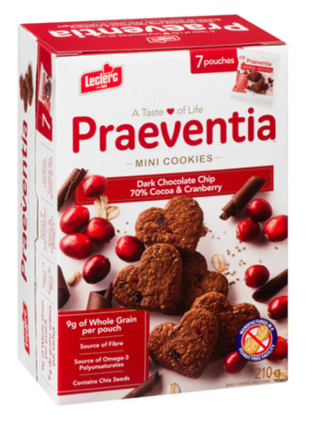 Leclerc Praeventia Cookies 70% Dark Chocolate & Cranberry 210g (4 Pack)