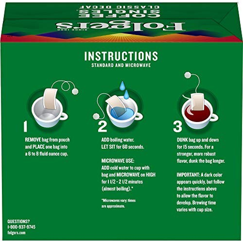 Folgers Classic Decaf Coffee Singles 19 Count Aromatic Flavor 99.7 Caffeine1 Free*Free shipping