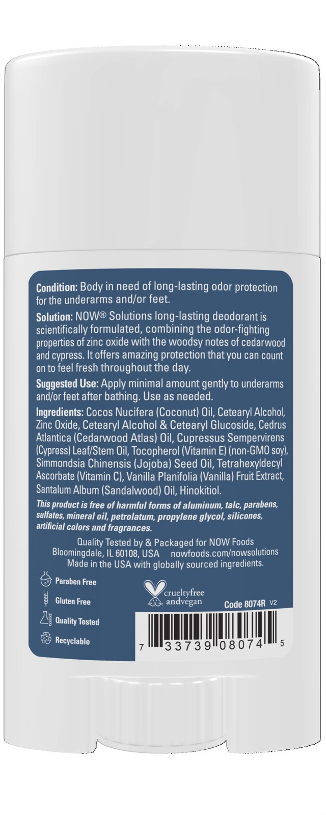 Now Solutions Vegan Body Deodorant 2.2 Ounce Paraben Aluminum Free Woodsy Scent